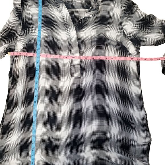 Rock & Republic Black White Plaid Grunge Punk Long Sleeve Tunic Shirt Large - Picture 8 of 11